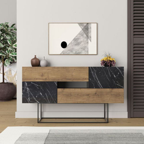 Buffet Roberta 145x40x82 walnut/black marble DIOMMI 119-001104