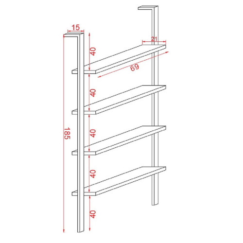 Bookcase Bliss 69x21x185 walnut/black DIOMMI 197-000037