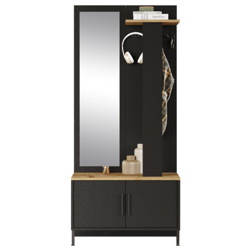 Entrance furniture Bridger 80x35x180 walnut-black DIOMMI 176-000051