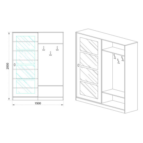 Shoe cabinet Zephyr 150x38.5x201 sonoma/glass DIOMMI 043-000117