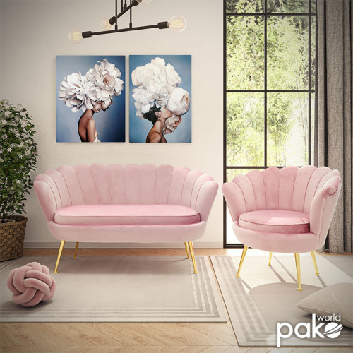 Two-seater sofa Daimon 134x70x77 pink velvet gold DIOMMI 128-000006