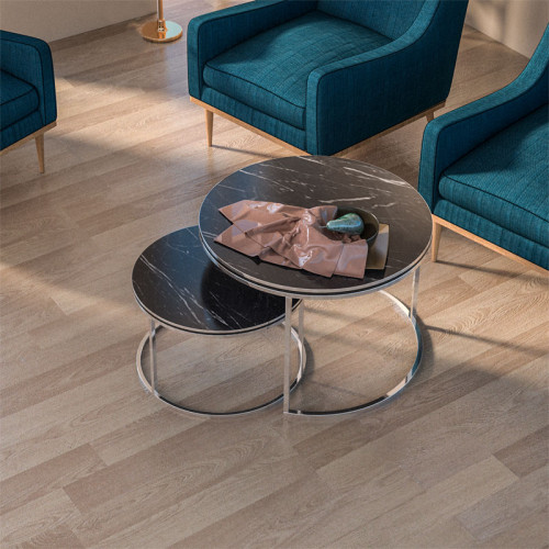 Coffee tables October large table 70x70x50 black marble-silver DIOMMI 120-000350