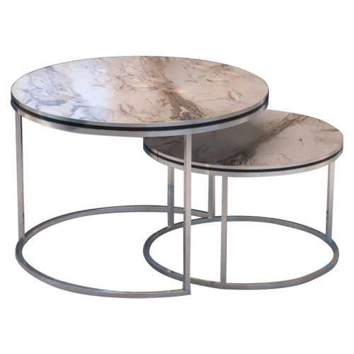 Coffee tables October large table 70x70x50 white marble-silver DIOMMI 120-000351