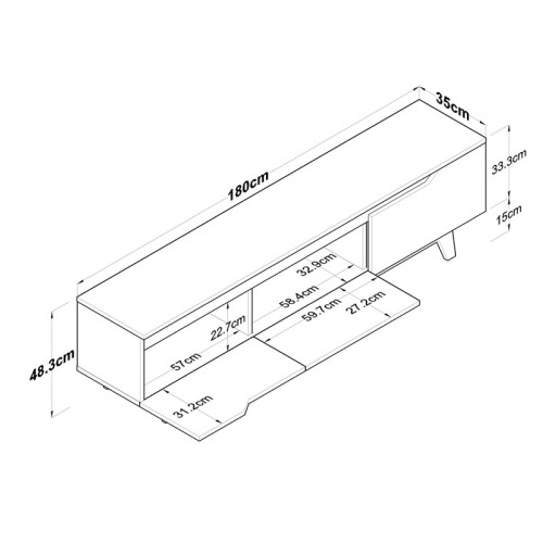 TV cabinet Kasandra 180x35x48,3 black marble/walnut DIOMMI 182-000039