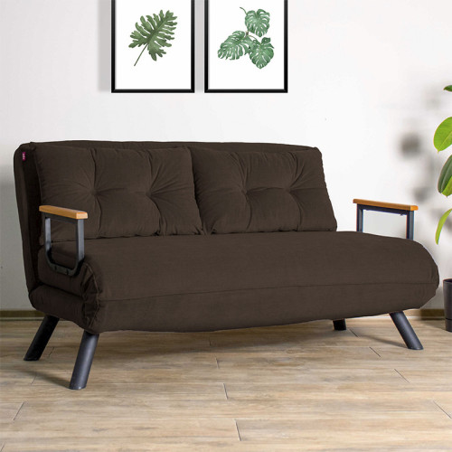 2-seater sofa bed Ethereal pakoworld brown fabric-black 133x78x78cm