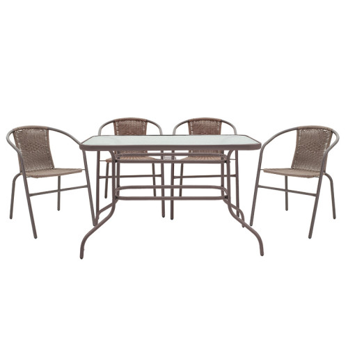 Garden dining set 5pcs Valor-Obbi pakoworld pe brown-metal 110x60x70cm