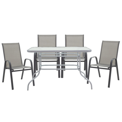 Garden dining set 5pcs Valor-Calan pakoworld metal black-textilene grey 110x60x70cm