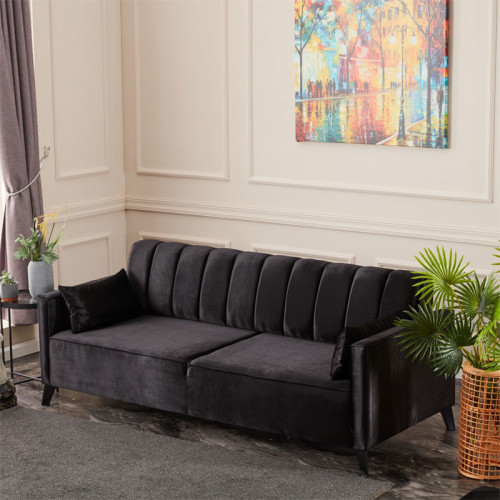 3 seater sofa-bed PWF-0576 pakoworld velvet black 206x88x80cm
