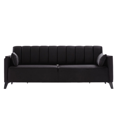 3 seater sofa-bed PWF-0576 pakoworld velvet black 206x88x80cm