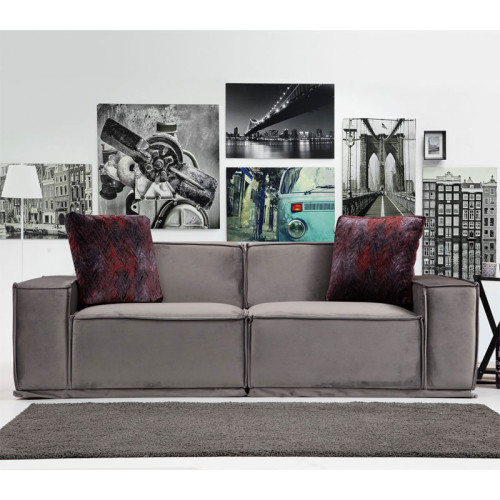 2 seater sofa PWF-0594 pakoworld fabric grey 215x100x76cm