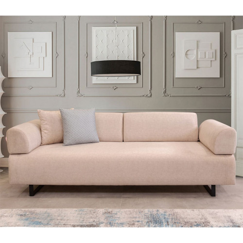 3 seater sofa with side table PWF-0595 fabric beige 220x90x80cm DIOMMI 071-001346