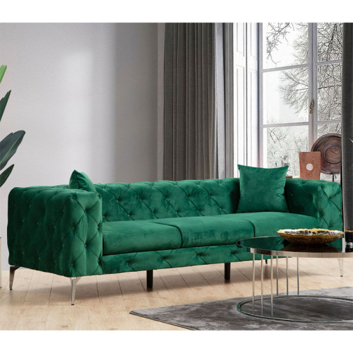 3 seater sofa PWF-0579 pakoworld Chesterfield type fabric green 237x90x73cm