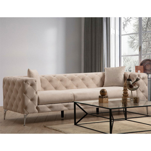 3 seater sofa PWF-0579 pakoworld Chesterfield type fabric ecru 237x90x73cm