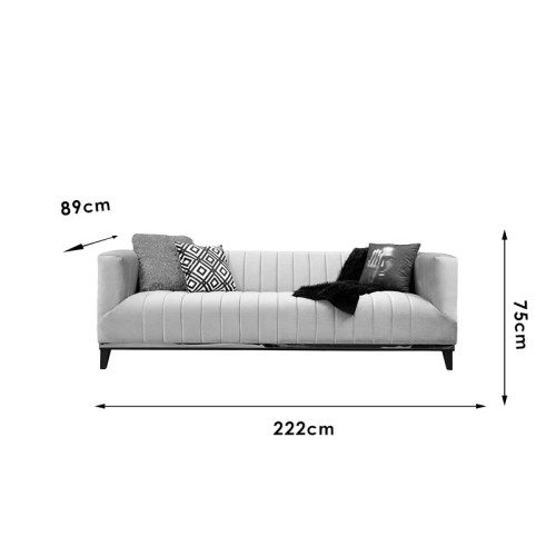 3 seater sofa PWF-0570 pakoworld fabric beige 222x89x75cm