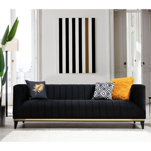 3 seater sofa PWF-0570 pakoworld fabric black 222x89x75cm