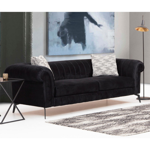 3 seater sofa PWF-0584 pakoworld type Chesterfield fabric black 245x120x70cm