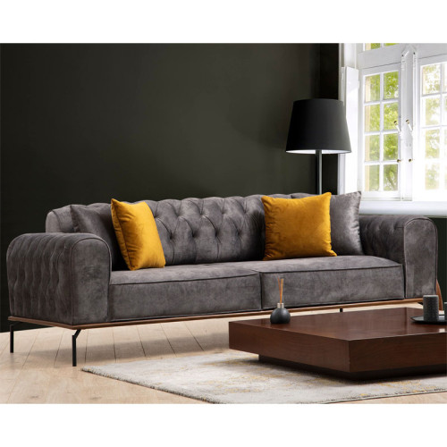 3 seater sofa-bed PWF-0596 pakoworld type Chesterfield fabric anthracite 225x92x78cm