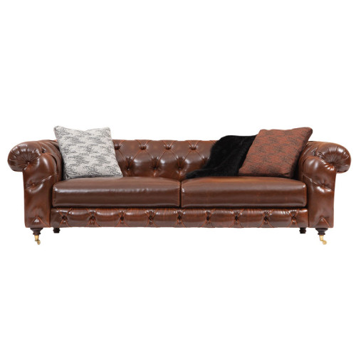 3 seater Chesterfield type sofa PWF-0598 pakoworld fabric brown 245x110x70cm