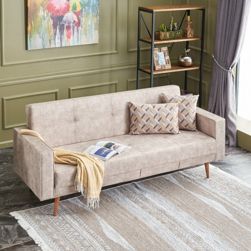 3-seater sofa-bed PWF-0528 pakoworld fabric beige antique - walnut 214x75x90cm