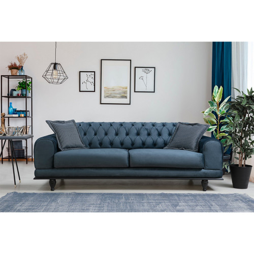 3-seater sofa-bed PWF-0514 pakoworld velvet blue-black 220x90x80cm