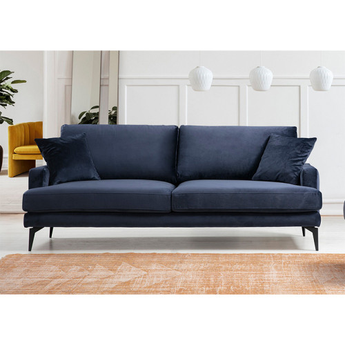 3-seater sofa Fortune pakoworld velvet navy blue-black 205x88x90cm