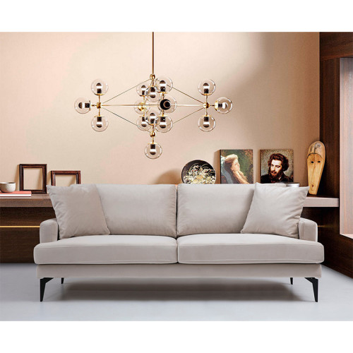 3-seater sofa Fortune pakoworld velvet beige-black 205x90x88cm