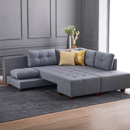 Corner sofa-bed PWF-0156 left corner fabric in dark grey color 206x282cm DIOMMI 071-000332