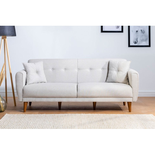 3 seater sofa-bed PWF-0179 fabric cream color 205x80x85cm