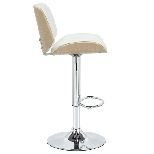 Bar stool Fern adjustable height PU white natural-chrome metal