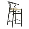 Bar stool Wishbone black beech wood-natural rope 53x54x107cm