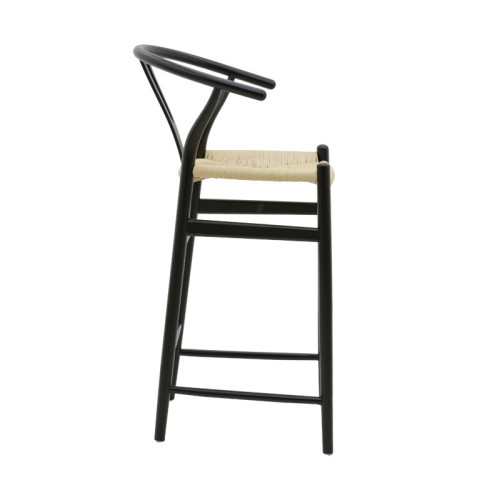 Bar stool Wishbone black beech wood-natural rope 53x54x107cm