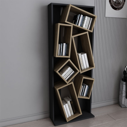 Bookcase Jamey sonoma-black 60x24x153,6cm DIOMMI 120-000367
