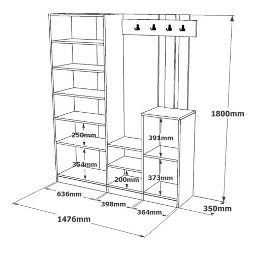 Entrance unit Doorse melamine white-sonoma 147.5x35x180cm DIOMMI 176-000130
