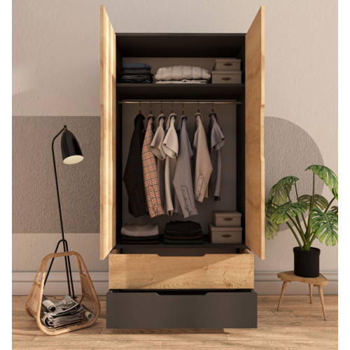 2-door wardrope Forx pakoworld melamine oak-dark grey 90x45x180cm