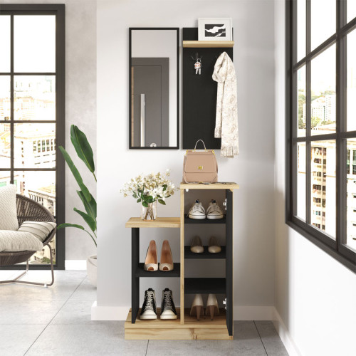 Entrance unit Wizbo melamine black-natural 61x37x82.5cm DIOMMI 176-000136