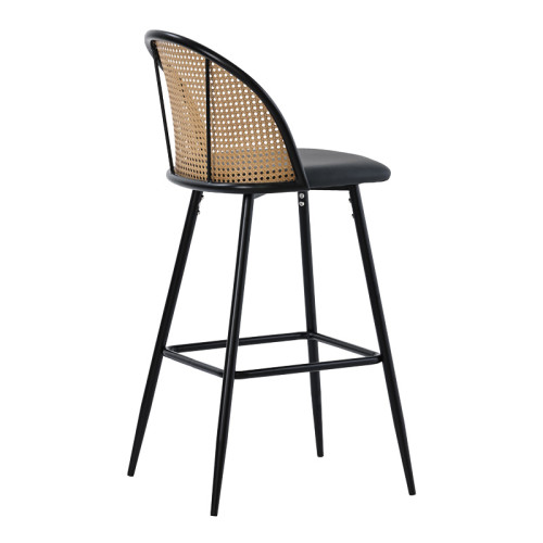 Bar stool Kace pe rattan natural-pu dark grey-metal black 43x55x102cm