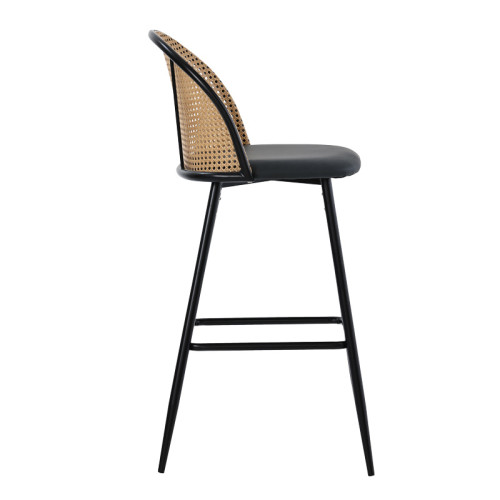 Bar stool Kace pe rattan natural-pu dark grey-metal black 43x55x102cm