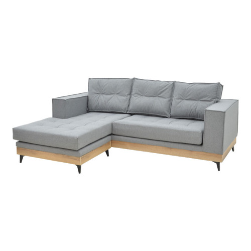 Corner reversible sofa Mirabel 250x184x100cm grey fabric-natural wood DIOMMI 166-000022 
