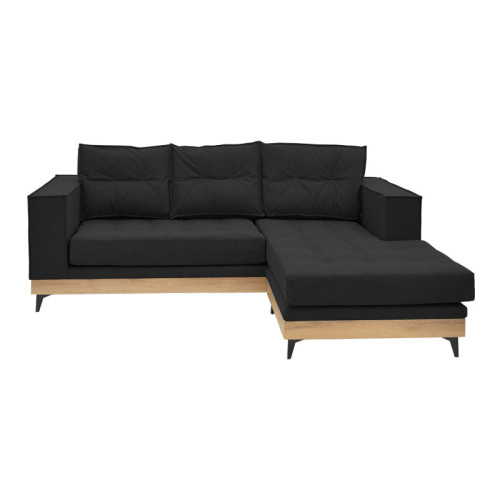 Corner reversible sofa Mirabel 250x184x100cm black fabric-natural wood DIOMMI 166-000021