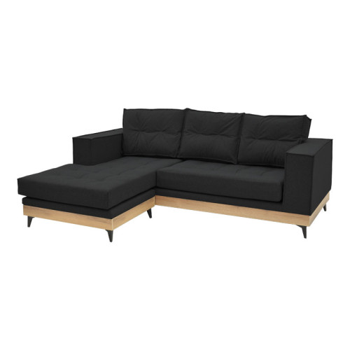 Corner reversible sofa Mirabel 250x184x100cm black fabric-natural wood DIOMMI 166-000021