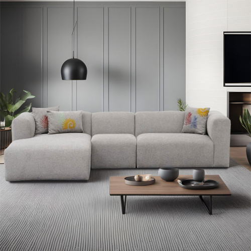 Corner sofa Lindena 296x158x72cm right corner light grey fabric DIOMMI 071-001559