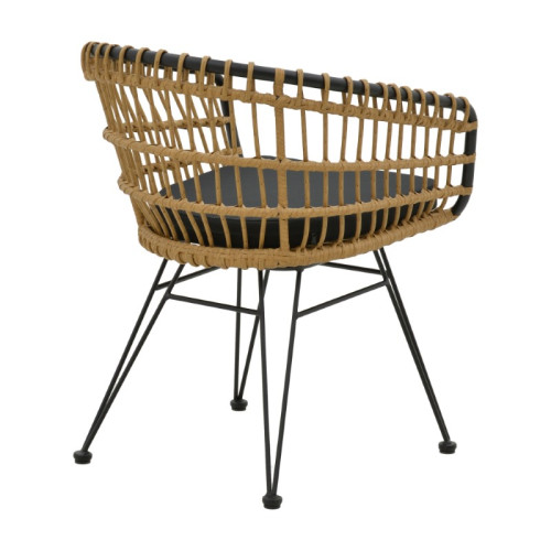 Garden armchair Naoki pakoworld with cushion pe natural-metal black 74x70x72cm