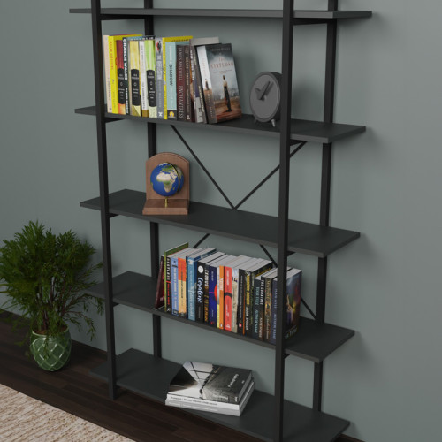 Bookcase Reson pakoworld anthracite-black melamine 120x34x180cm