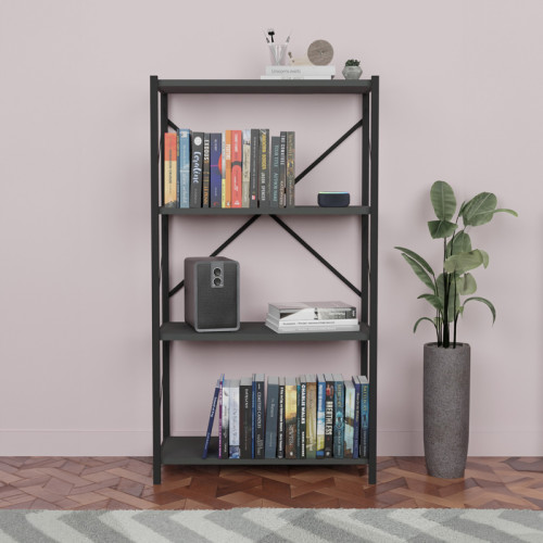 Bookcase Jackrey pakoworld anthracite-black melamine 60x30x114cm