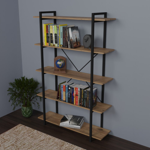 Bookcase Reson pakoworld oak-black melamine 120x34x180cm