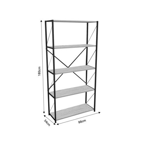 Bookcase Tikilmo pakoworld oak-black melamine 88x34x180cm