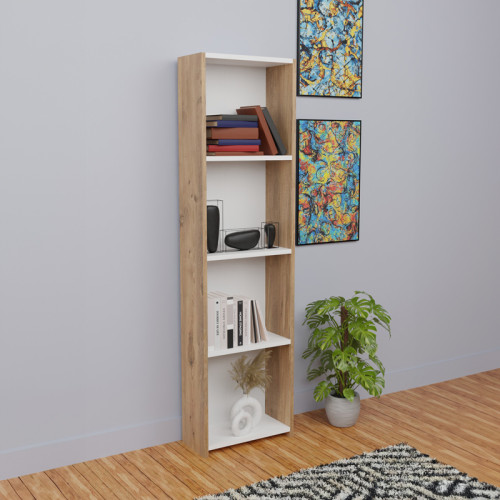 Bookcase Courtnai pakoworld oak-white melamine 40x19.5x170cm
