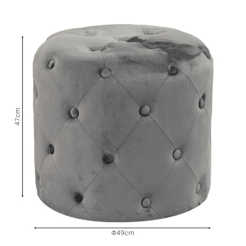 Pouf stool Seval pakoworld velvet dark grey D49x47cm