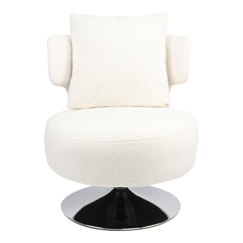Armchair with cushion Percival teddy fabric white-chrome base 76x67x76cm