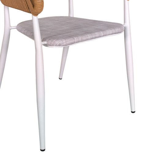Aluminum armchair Raven pakoworld stackable white frame-natural textilene-rattan 57x62x78cm
